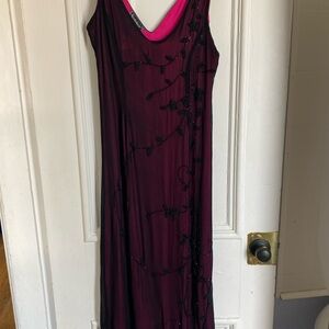 Vintage y2k Pink Dress with Black Mesh Overlay and Beaded Details